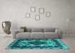 Machine Washable Oriental Turquoise Industrial Area Rugs in a Living Room,, wshurb2902turq