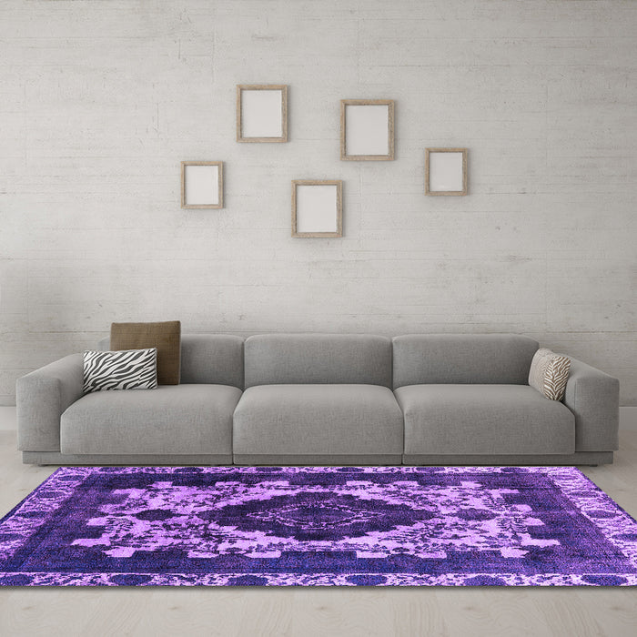 Machine Washable Oriental Purple Industrial Area Rugs in a Living Room, wshurb2902pur