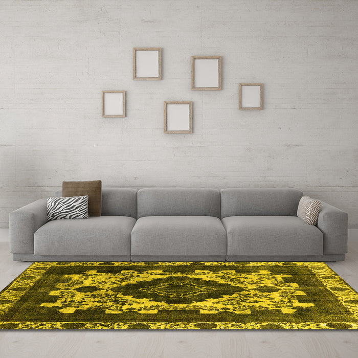 Machine Washable Oriental Yellow Industrial Rug in a Living Room, wshurb2902yw