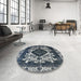 Round Mid-Century Modern Dark Blue Grey Blue Oriental Rug in a Office, urb2902