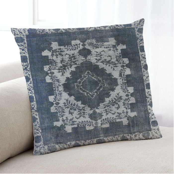 Lifestyle Image of Mid-Century Modern Urban Square Dark Blue Grey Blue Throw Pillow, 18 inch by 18 inch, pwurb2902