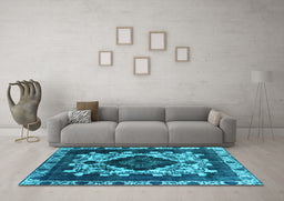 Machine Washable Oriental Light Blue Industrial Rug in a Living Room, wshurb2902lblu