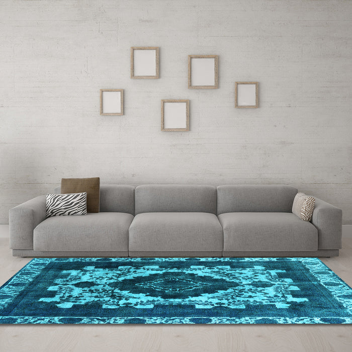 Machine Washable Oriental Light Blue Industrial Rug in a Living Room, wshurb2902lblu