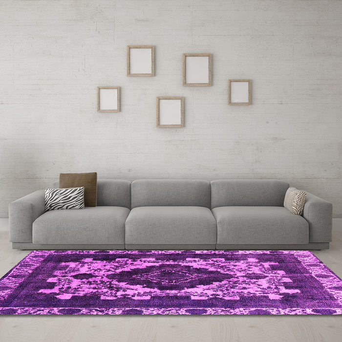 Machine Washable Oriental Pink Industrial Rug in a Living Room, wshurb2902pnk