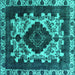 Square Machine Washable Oriental Turquoise Industrial Area Rugs, wshurb2902turq