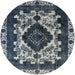 Round Mid-Century Modern Dark Blue Grey Blue Oriental Rug, urb2902