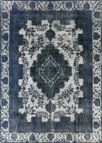 Machine Washable Industrial Modern Dark Blue Grey Blue Rug, wshurb2902