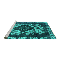 Sideview of Machine Washable Oriental Turquoise Industrial Area Rugs, wshurb2902turq