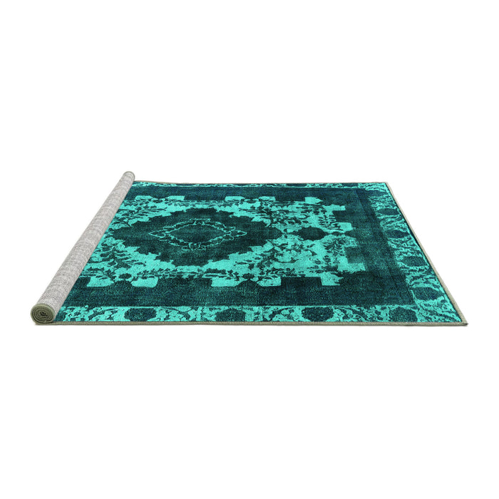 Sideview of Machine Washable Oriental Turquoise Industrial Area Rugs, wshurb2902turq