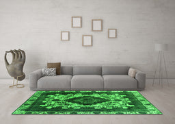 Machine Washable Oriental Green Industrial Area Rugs in a Living Room,, wshurb2902grn