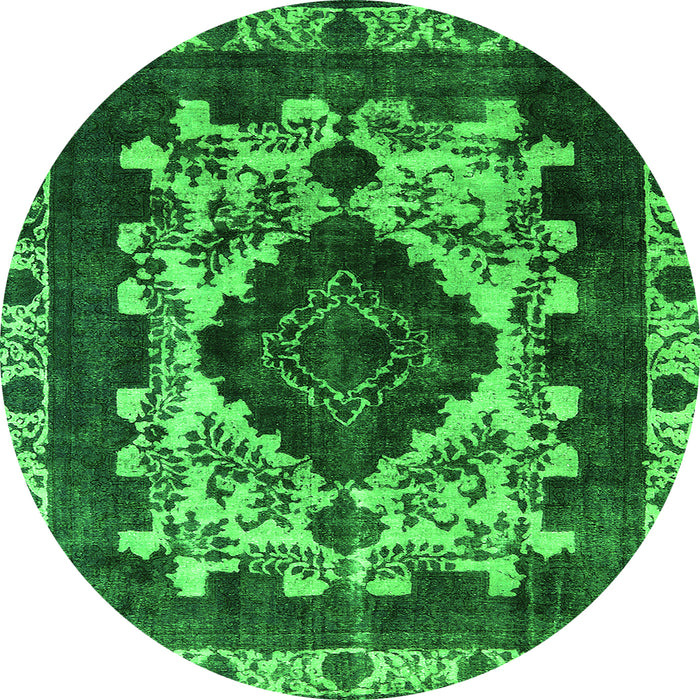 Round Oriental Green Industrial Rug, urb2902grn