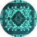 Round Machine Washable Oriental Turquoise Industrial Area Rugs, wshurb2902turq