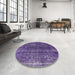 Round Mid-Century Modern Bright Purple Persian Rug in a Office, urb2903