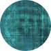 Round Machine Washable Oriental Turquoise Industrial Area Rugs, wshurb2904turq