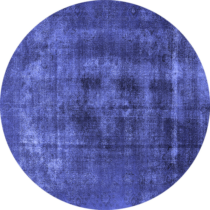 Round Machine Washable Oriental Blue Industrial Rug, wshurb2904blu