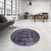 Round Mid-Century Modern Plum Purple Oriental Rug in a Office, urb2904