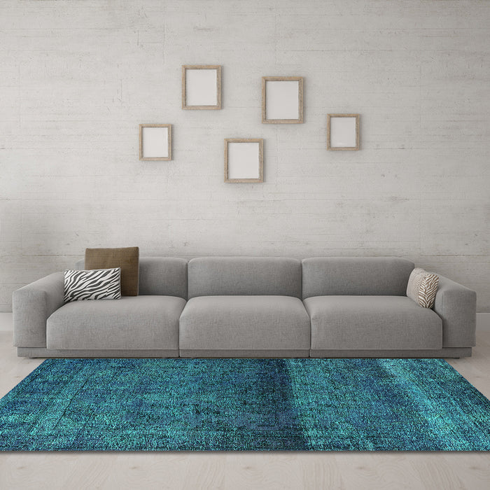 Machine Washable Persian Turquoise Bohemian Area Rugs in a Living Room,, wshurb2905turq