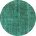 Round Machine Washable Oriental Turquoise Industrial Area Rugs, wshurb2906turq