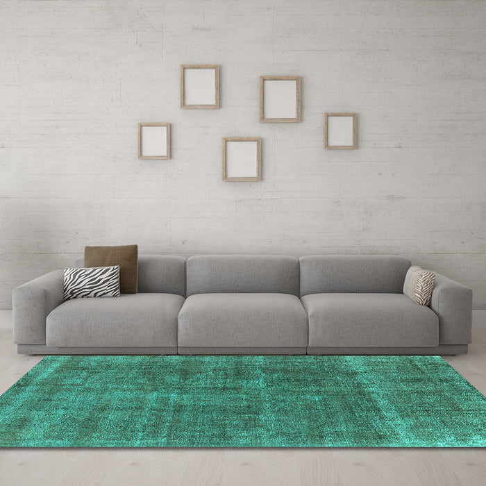 Machine Washable Oriental Turquoise Industrial Area Rugs in a Living Room,, wshurb2906turq