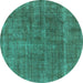 Round Oriental Turquoise Industrial Rug, urb2906turq