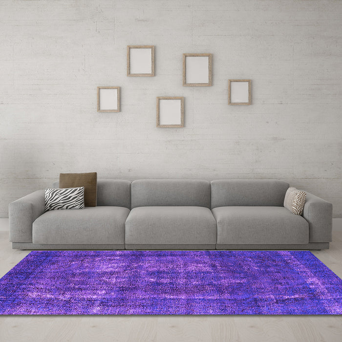 Machine Washable Persian Purple Bohemian Area Rugs in a Living Room, wshurb2907pur