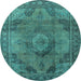 Round Machine Washable Oriental Light Blue Industrial Rug, wshurb2908lblu