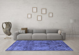 Machine Washable Oriental Blue Industrial Rug in a Living Room, wshurb2908blu