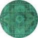 Round Machine Washable Oriental Turquoise Industrial Area Rugs, wshurb2908turq
