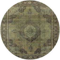 Round Mid-Century Modern Copper Green Oriental Rug, urb2908