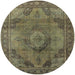 Round Mid-Century Modern Copper Green Oriental Rug, urb2908