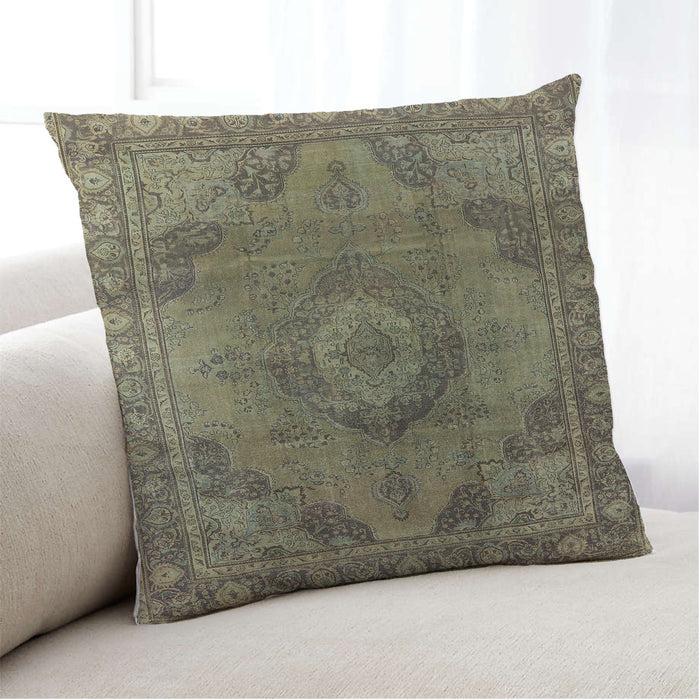 Lifestyle Image of Mid-Century Modern Urban Square Brass Green Throw Pillow, 18 inch by 18 inch, pwurb2908
