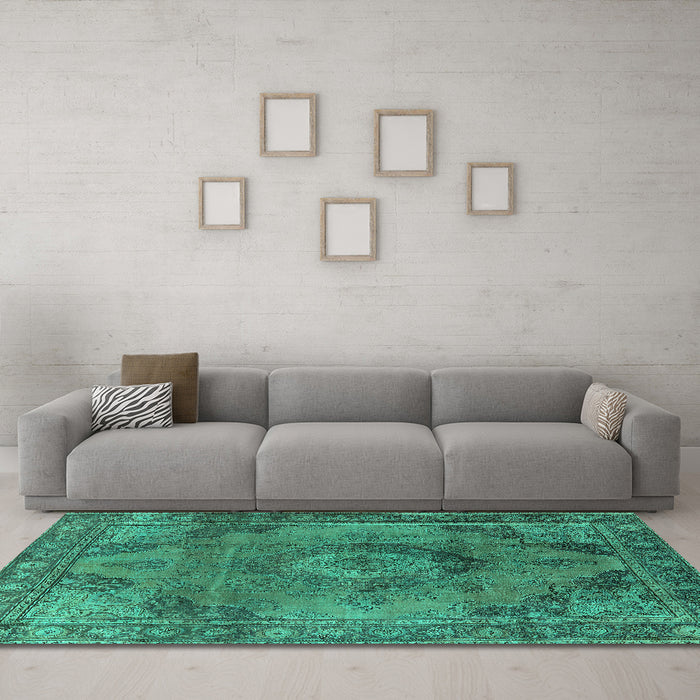 Machine Washable Oriental Turquoise Industrial Area Rugs in a Living Room,, wshurb2908turq