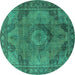 Round Oriental Turquoise Industrial Rug, urb2908turq