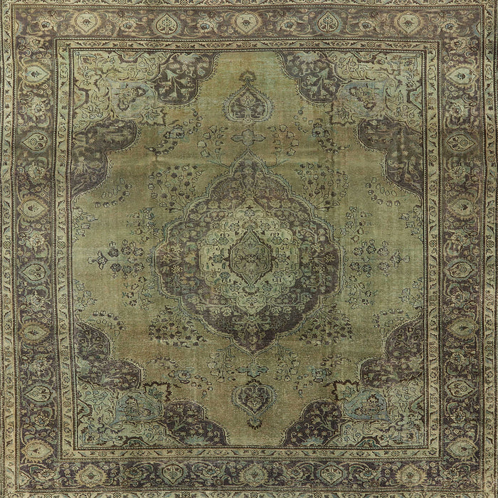Square Mid-Century Modern Copper Green Oriental Rug, urb2908