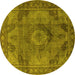 Round Machine Washable Oriental Yellow Industrial Rug, wshurb2908yw