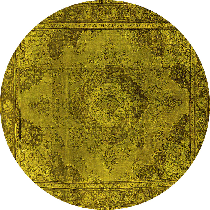 Round Oriental Yellow Industrial Rug, urb2908yw
