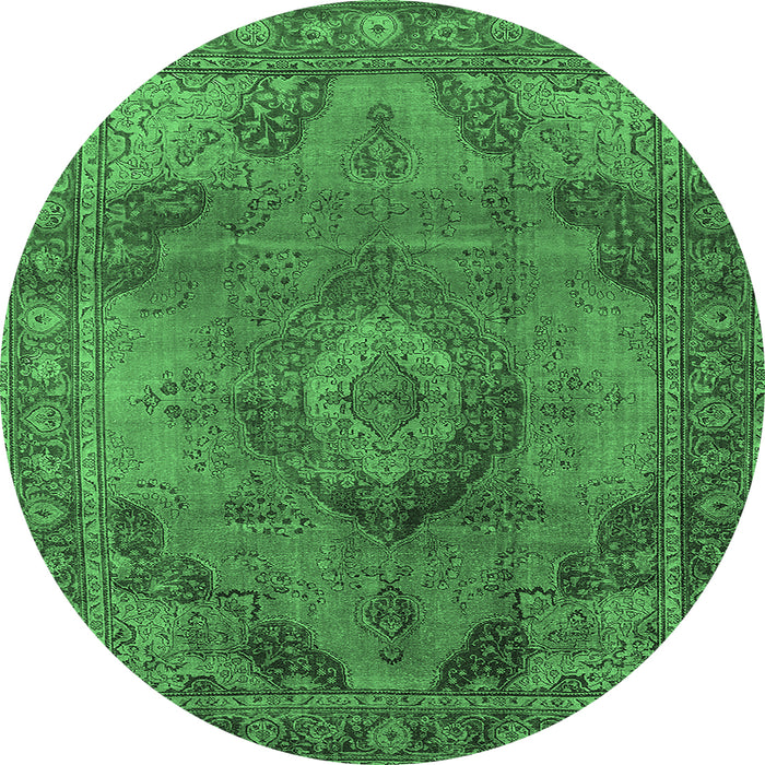 Round Machine Washable Oriental Emerald Green Industrial Area Rugs, wshurb2908emgrn