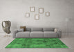 Machine Washable Oriental Emerald Green Industrial Area Rugs in a Living Room,, wshurb2908emgrn