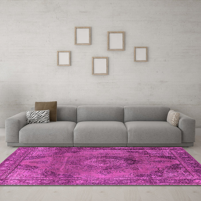 Machine Washable Oriental Pink Industrial Rug in a Living Room, wshurb2908pnk