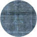 Round Mid-Century Modern Koi Blue Persian Rug, urb2909