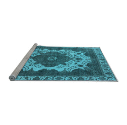 Sideview of Machine Washable Oriental Light Blue Industrial Rug, wshurb2910lblu