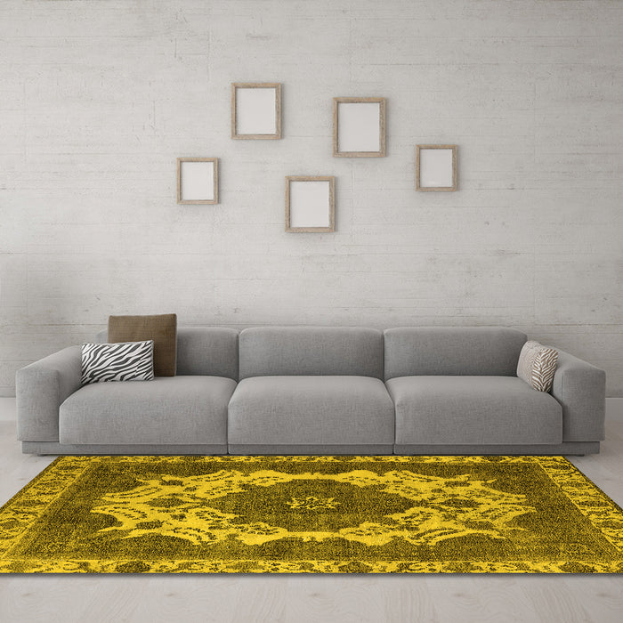 Machine Washable Oriental Yellow Industrial Rug in a Living Room, wshurb2910yw