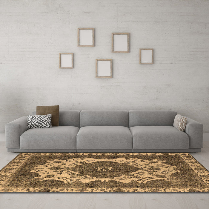 Machine Washable Oriental Brown Industrial Rug in a Living Room,, wshurb2910brn
