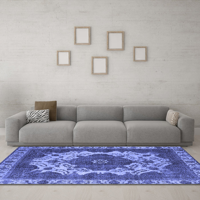 Machine Washable Oriental Blue Industrial Rug in a Living Room, wshurb2910blu