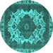 Round Machine Washable Oriental Turquoise Industrial Area Rugs, wshurb2910turq