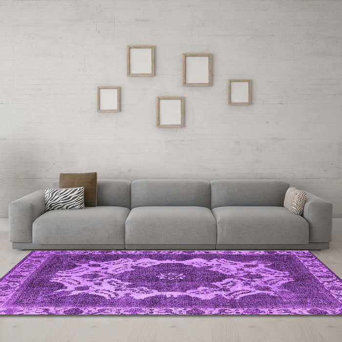 Machine Washable Oriental Purple Industrial Area Rugs in a Living Room, wshurb2910pur