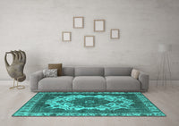 Machine Washable Oriental Turquoise Industrial Rug, wshurb2910turq