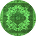 Round Machine Washable Oriental Green Industrial Area Rugs, wshurb2910grn