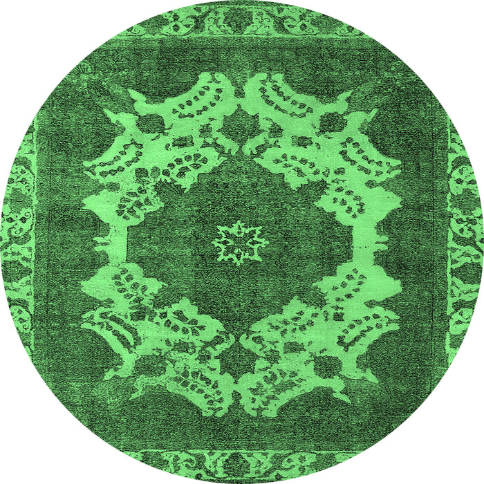 Round Machine Washable Oriental Emerald Green Industrial Area Rugs, wshurb2910emgrn