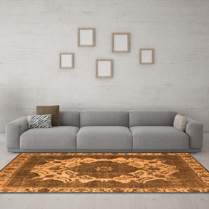 Machine Washable Oriental Orange Industrial Area Rugs in a Living Room, wshurb2910org